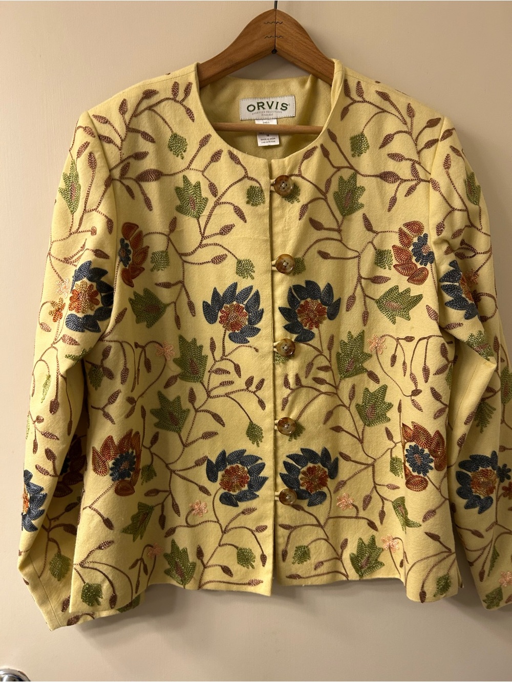 Orvis Vintage Embroidered Floral Jacket Yellow Boho Artsy Indie Size 10 - Picture 3 of 6